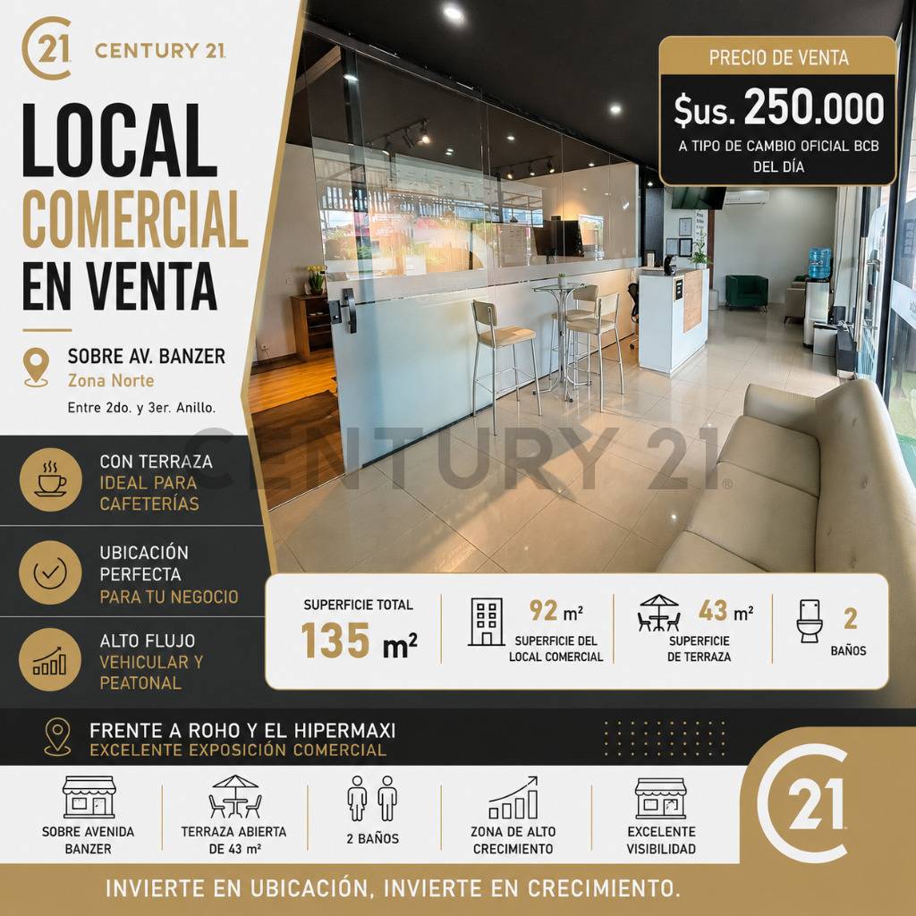 LOCAL COMERCIAL EN VENTA SOBRE AV. BANZER ENTRE 2do y 3er ANILLO – Av. Cristo Redentor entre 2do y 3er Anillo, Norte, Santa Cruz
